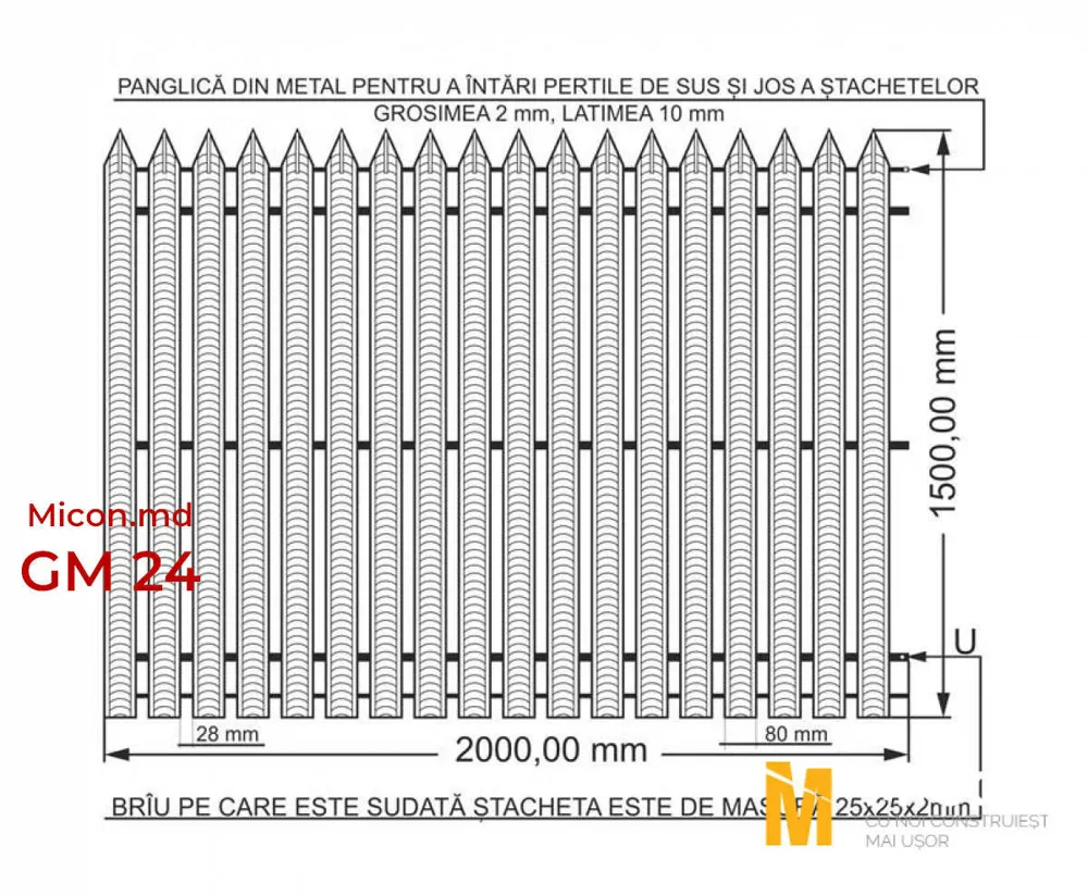 Garduri din ștachetă metalică · GM 24